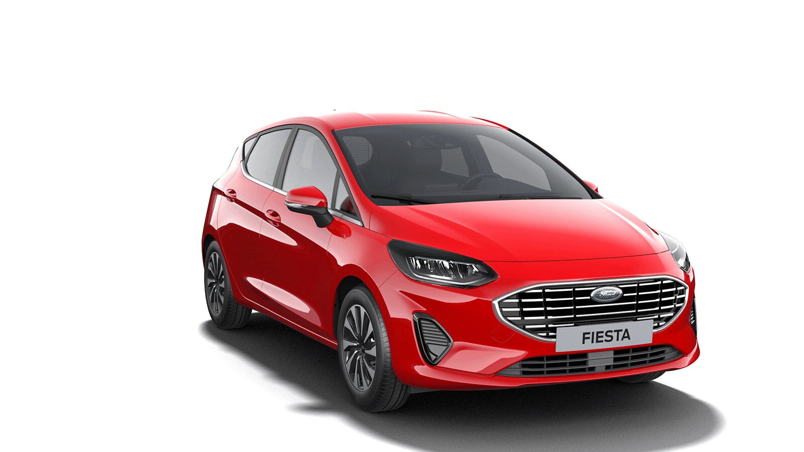 Red Ford Fiesta Titanium X from 3/4 front angle