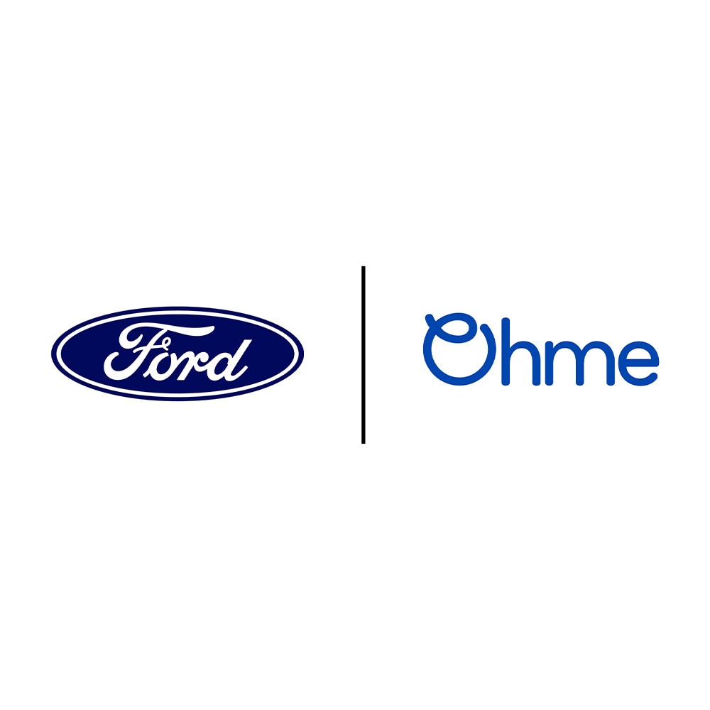 Ford and Ohme partnership logo promoting efficient EV home charging solutions for Ford EV owners.
