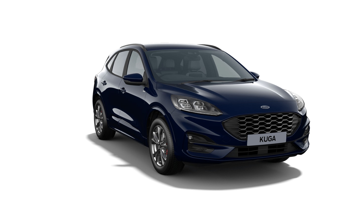 Blue Ford Kuga ST-Line X from 3/4 front angle