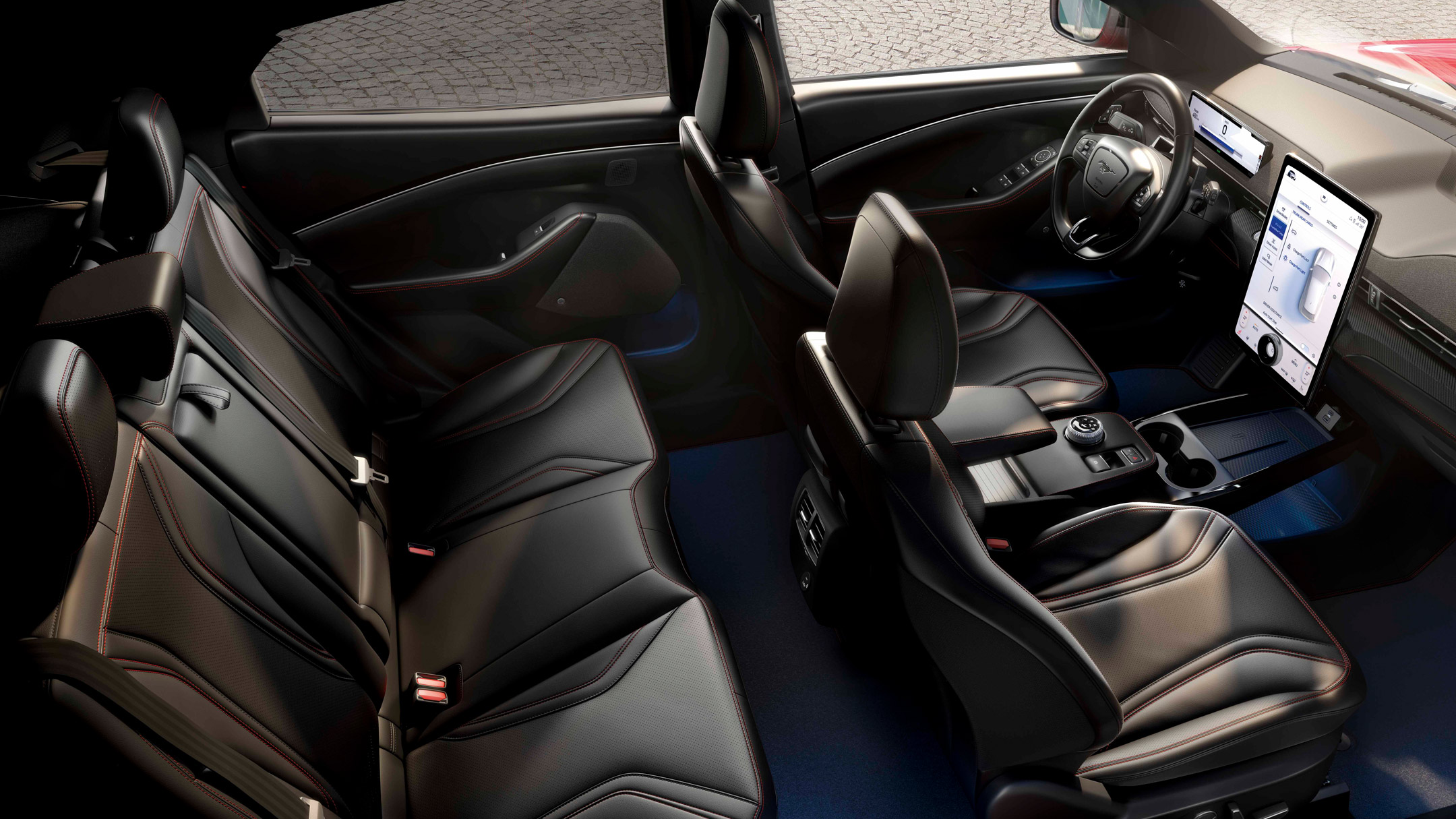 All-New Ford Mustang Mach-E interior with the seats and the next Generation SYNC screen