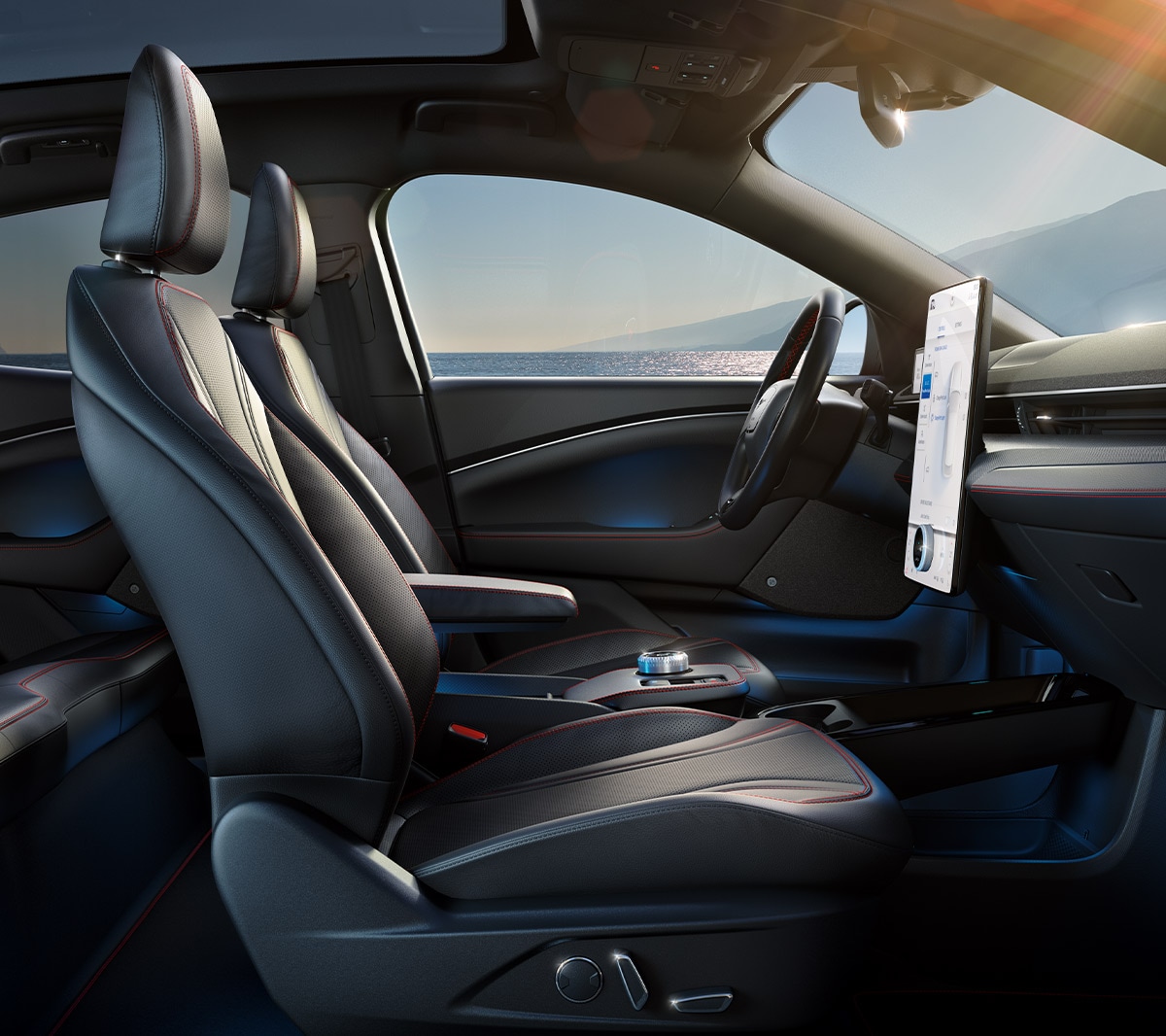 All-New Ford Mustang Mach-E interior with front seats and Next Generation Ford SYNC