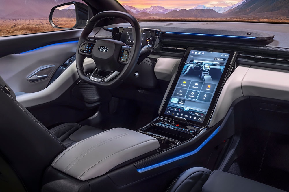 The interior of the Ford Explorer showcasing the ambient lighting