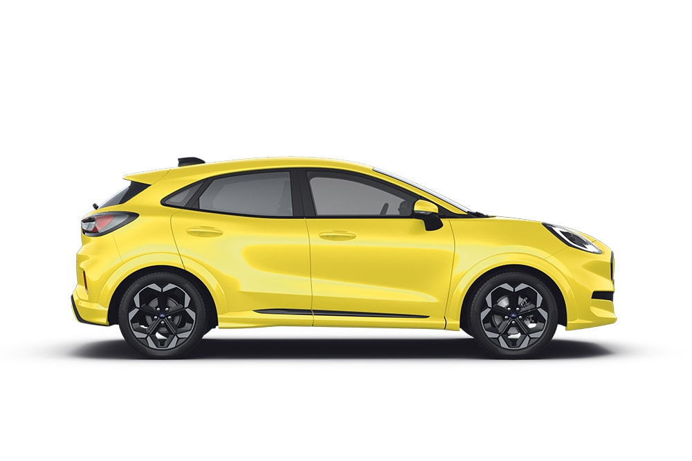 A yellow Puma Gen-E from the Ford small cars range.