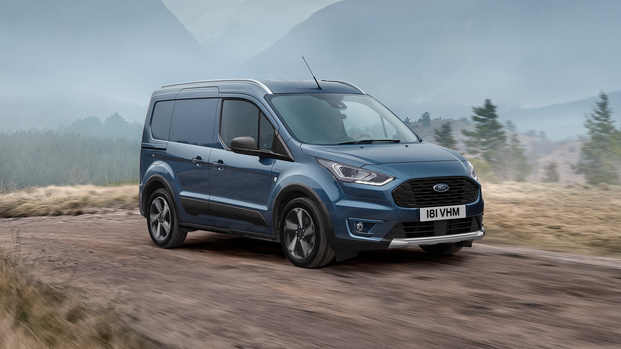 Ford Transit Connect Active parked on a mountain road