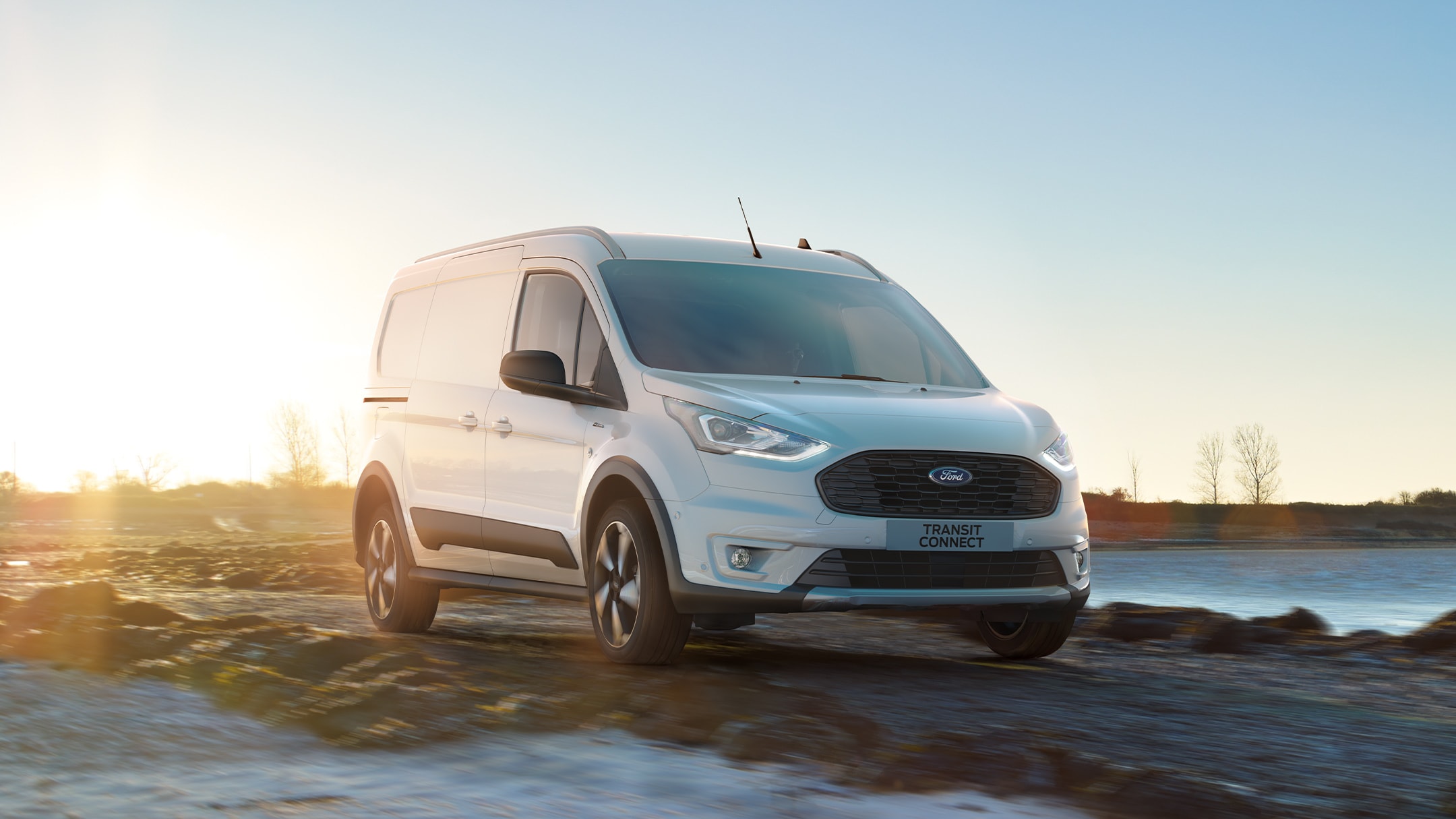 Blue Ford Transit Connect parked