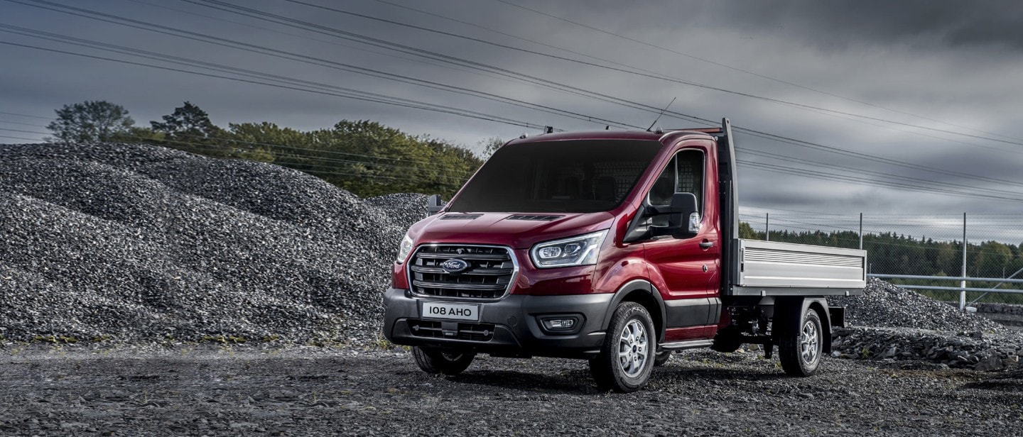 New Ford Transit Chassis Cab front view driving on road