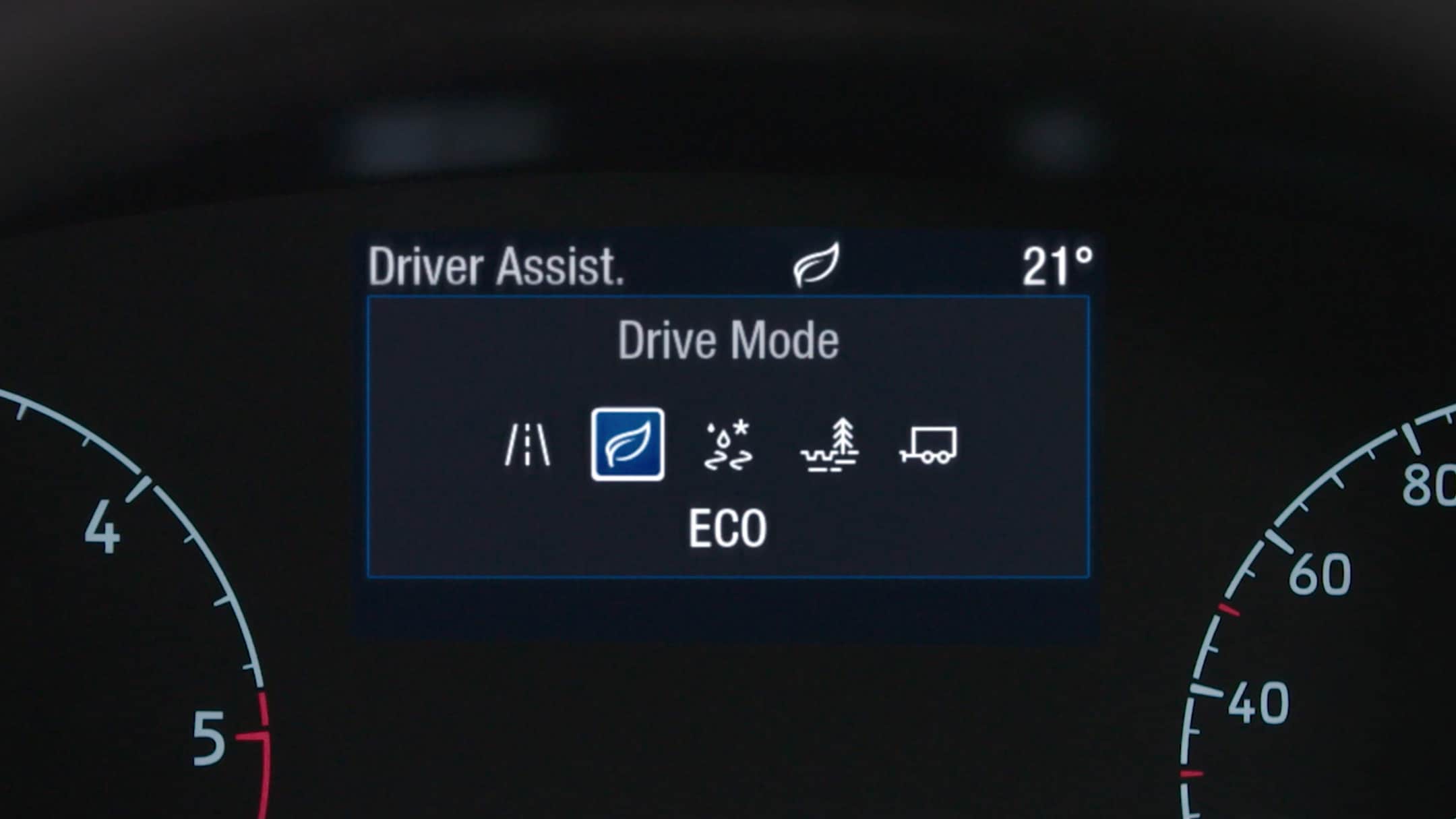 Ford Transit Van selectable drives mode screen close up