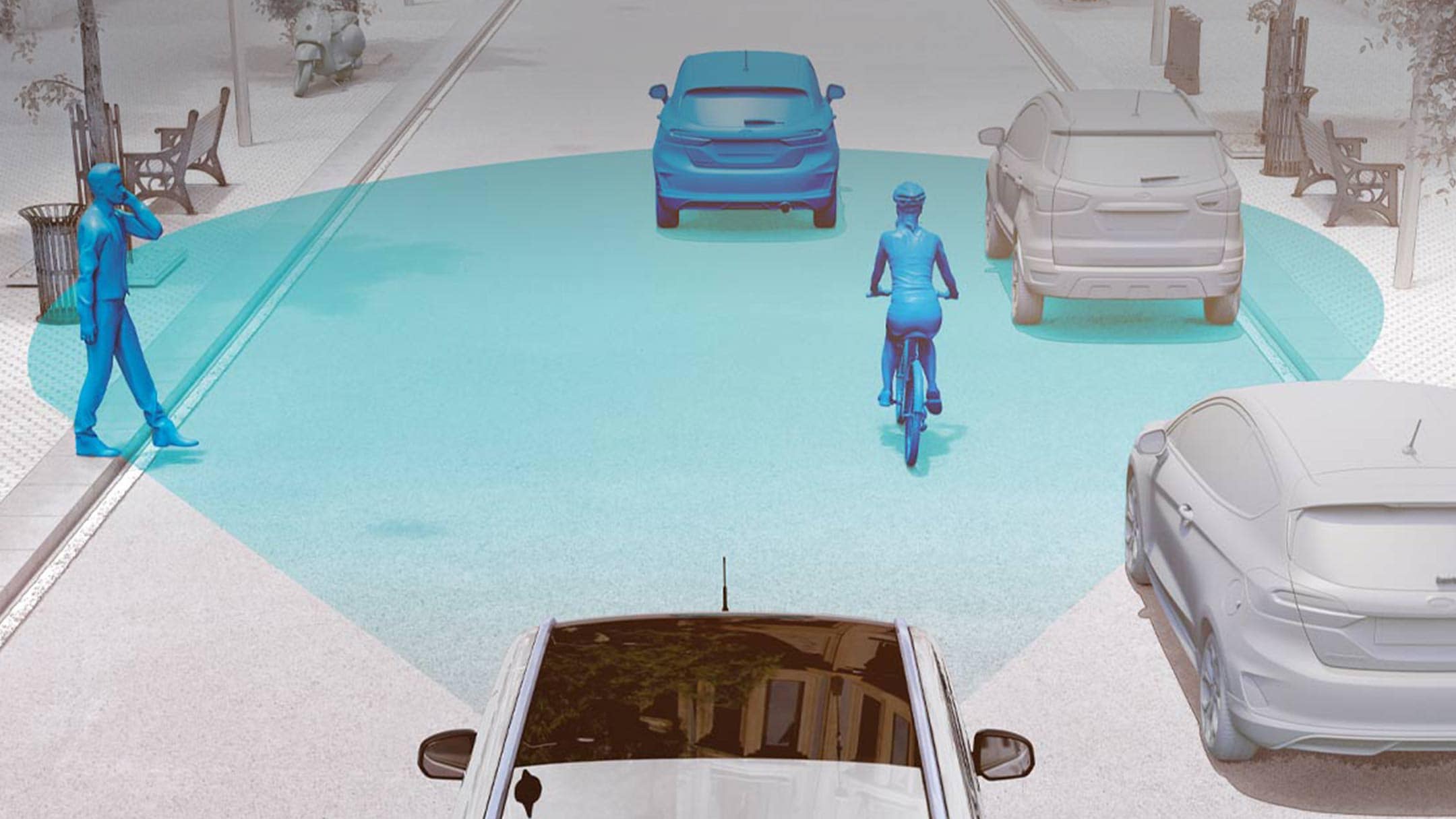 Graphic showing the pre-collision assist system working.