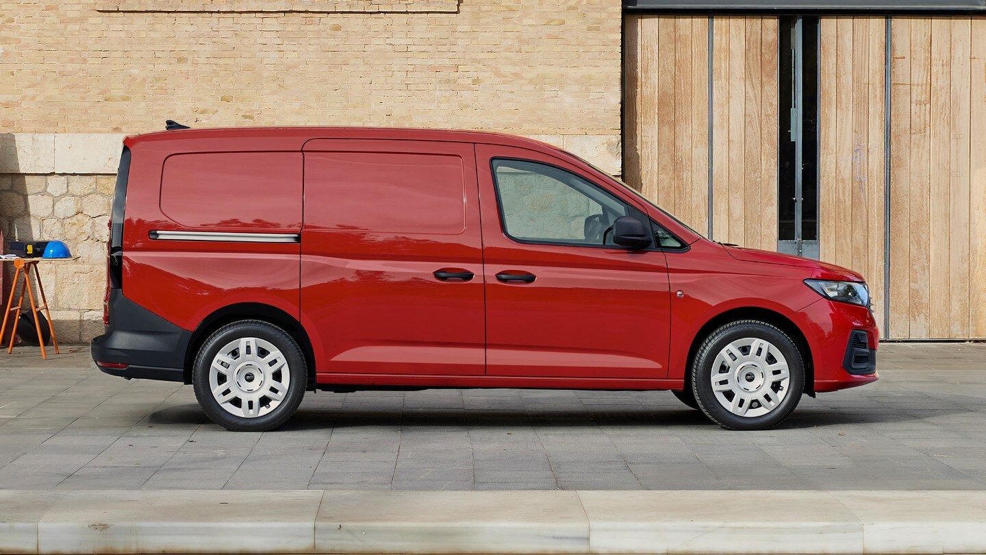 All-New Ford Transit Connect in Maple Red showing side loading door. 