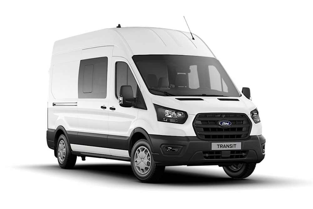 White Ford Transit Van Double Cab.