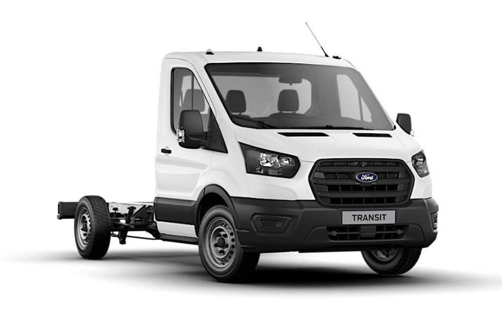 White Ford Transit Chassis Single Cab Base van on a white background.