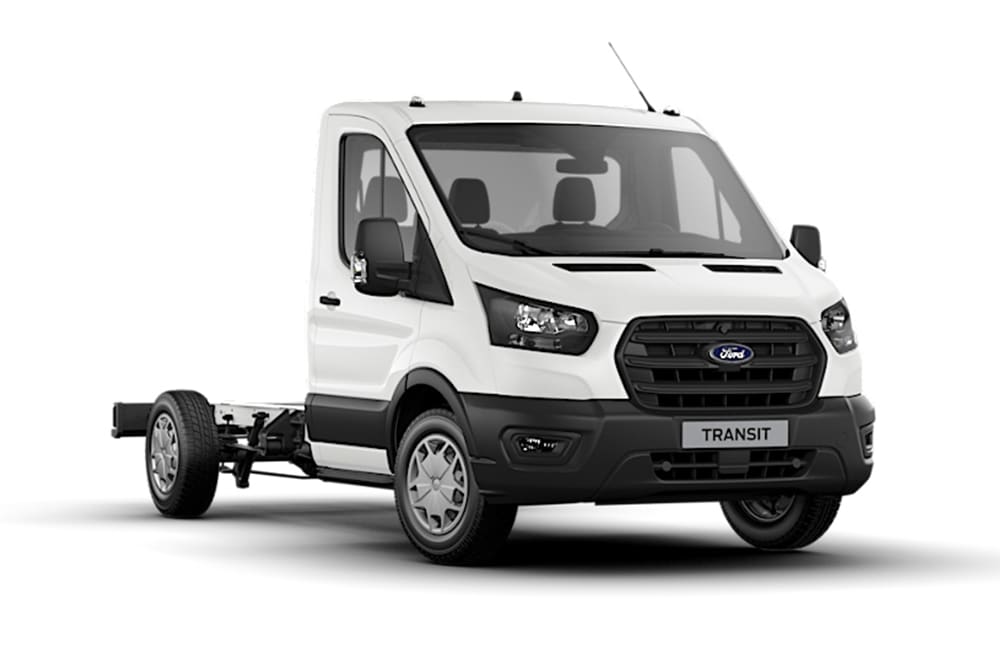 White Ford Transit Chassis Single Cab Base van on a white background.