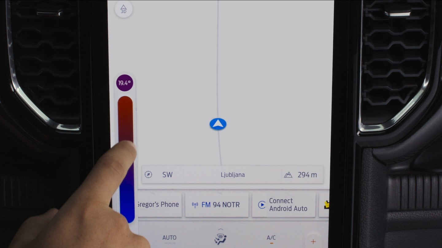 Ford Ranger closeup of screen showing climate control settings