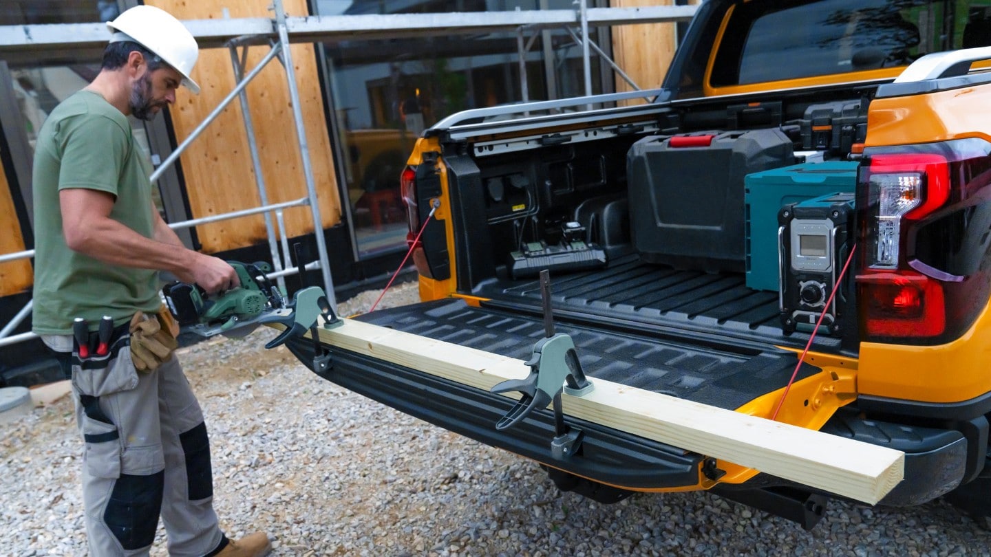 Ranger Raptor Tailgate workbench in use