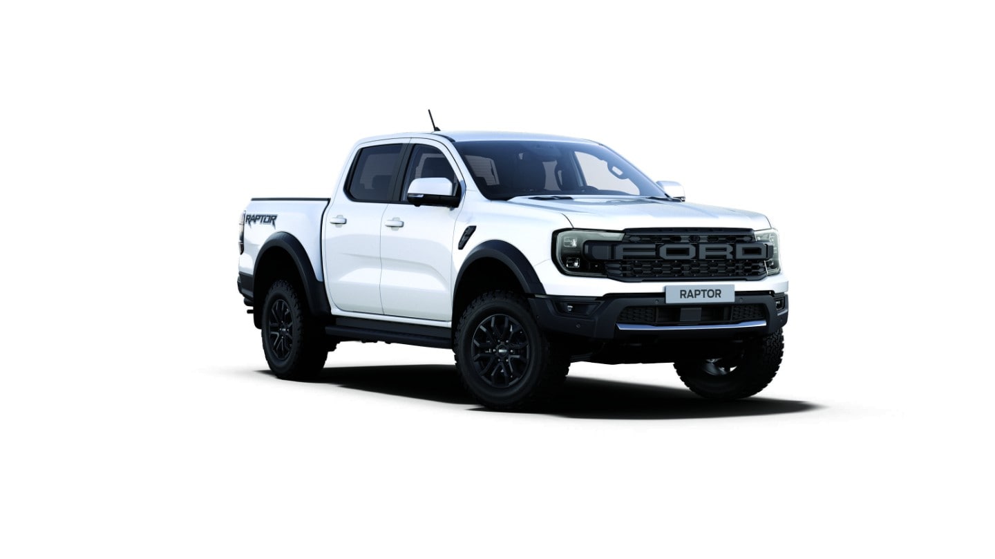 All-New Ranger Raptor in arctic white 3/4 front view