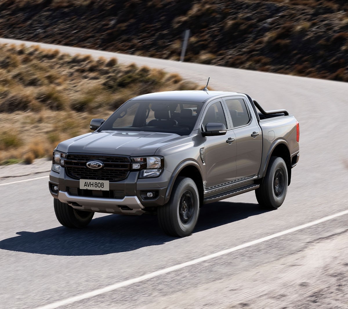 Ford Ranger Tremor driving a road 3/4 front view