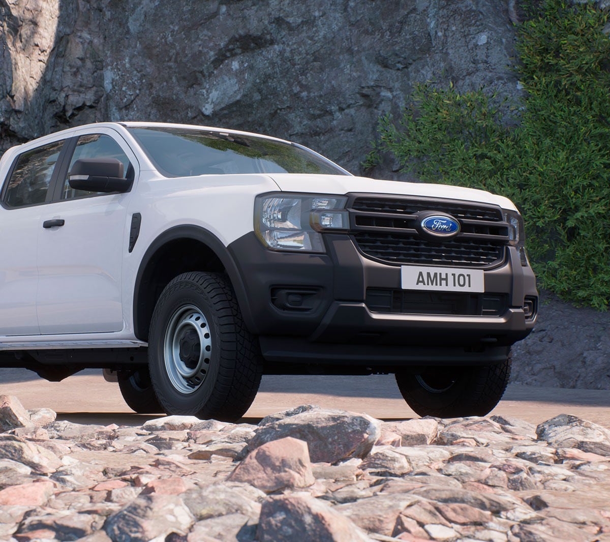 Ford Ranger in frozen white front 3/4 view