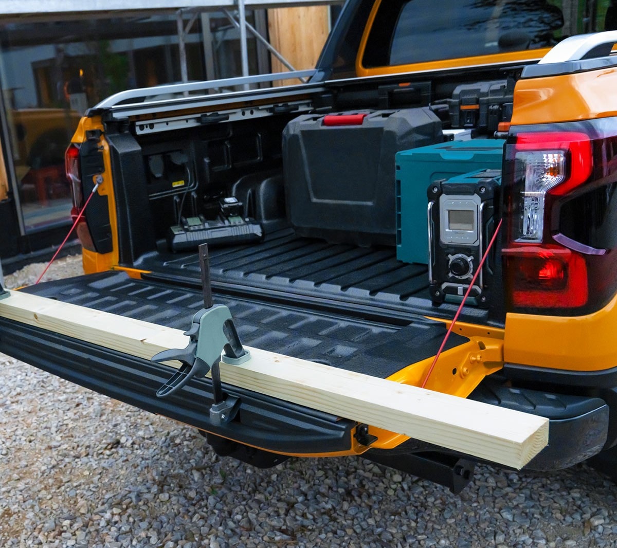 Ford Ranger Wildtrak Tailgate workbench in use