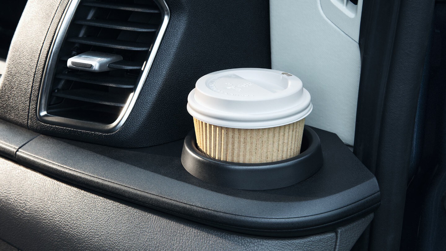 Ford Transit Chassis Cab interior showing coffee cup and stowage space