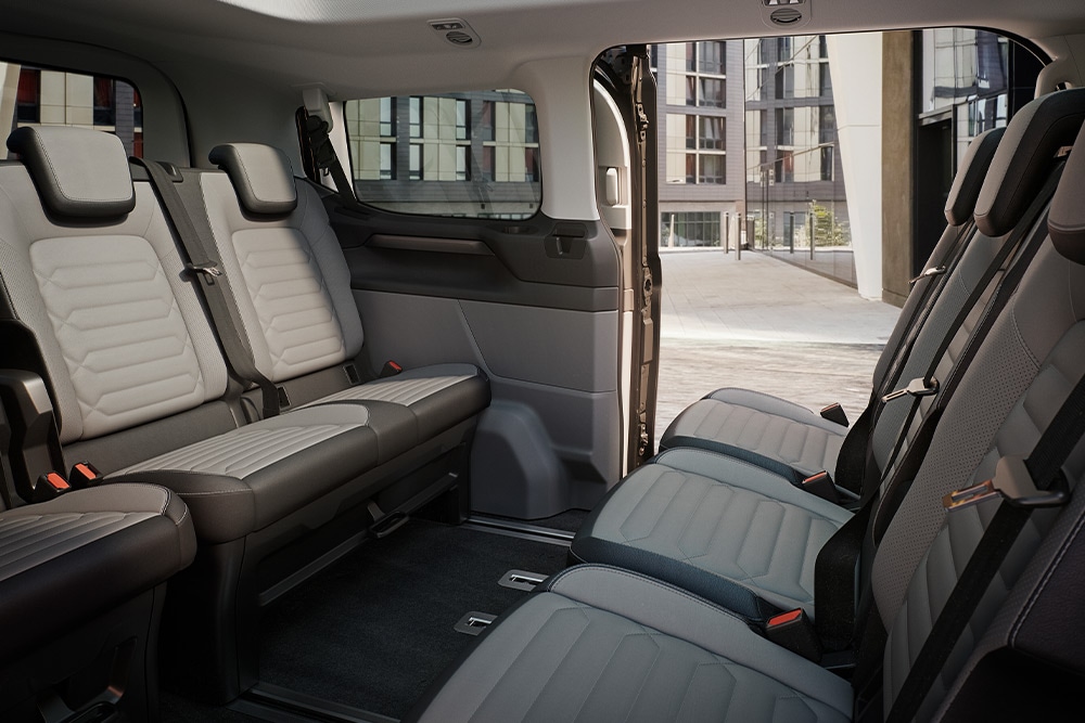 Inside shot of a Ford Pro Transit, showcasing its leather seats.