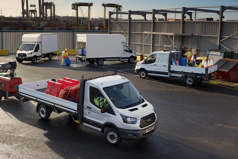 A Ford-converted vehicle at a construction site.