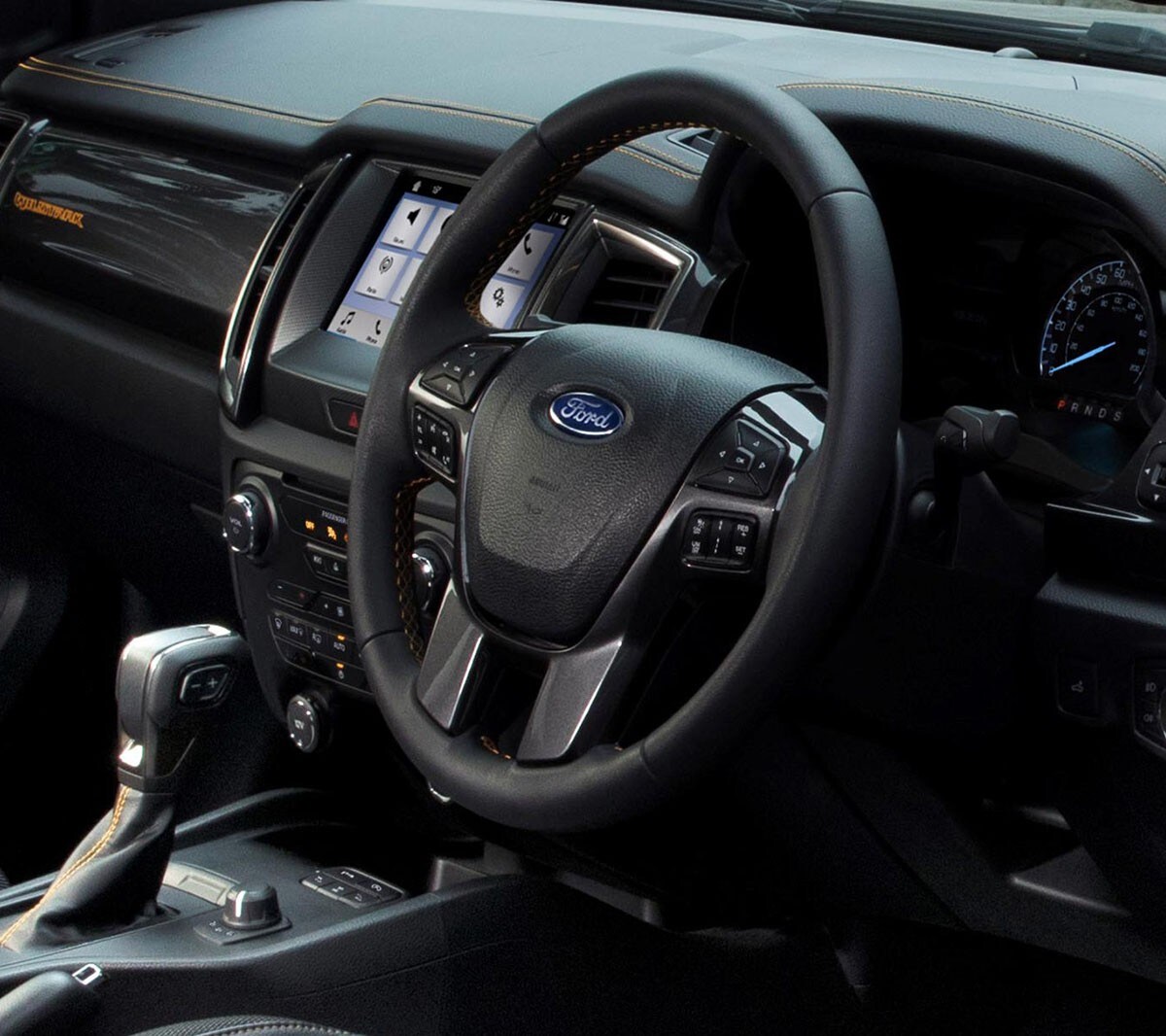 Ford Ranger Wildtrak interior, driver side door view